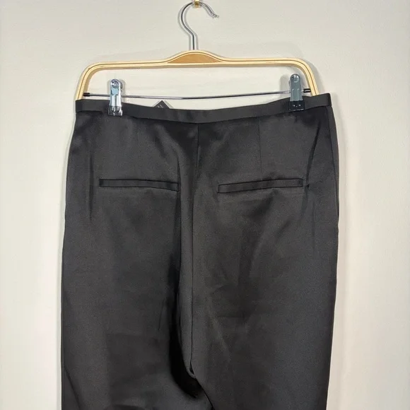 Black Satin Dress Pants Vintage Style Straight Leg Minimalist High Waist - Picture 9 of 12